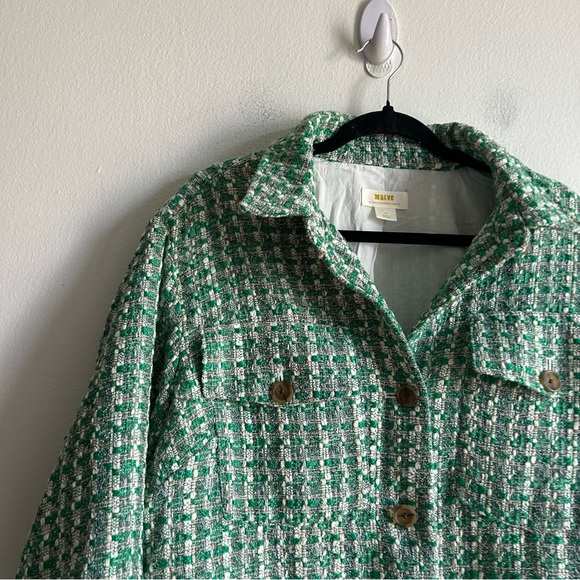 Anthropologie Maeve Sz XL Tweed Green Button Front Shacket Jacket - Picture 3 of 14